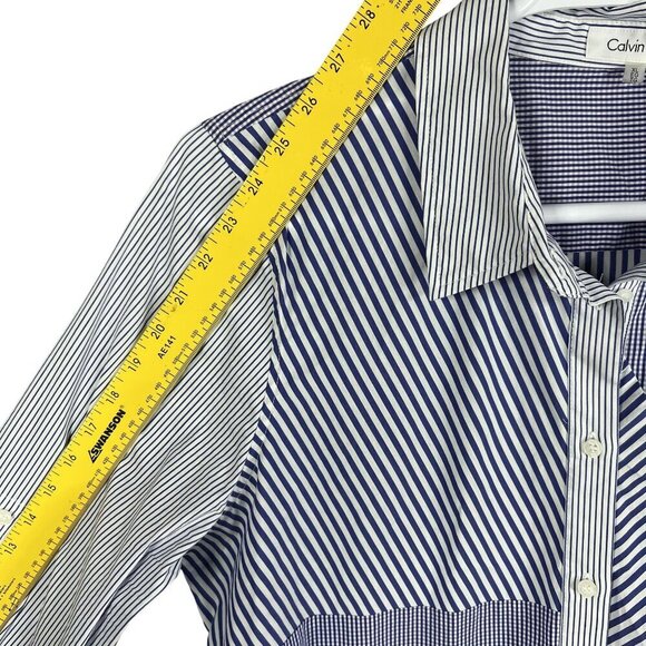 Calvin Klein Womens XL Purple Gingham Striped Patchwork Button Up Shirt Office - Picture 12 of 16